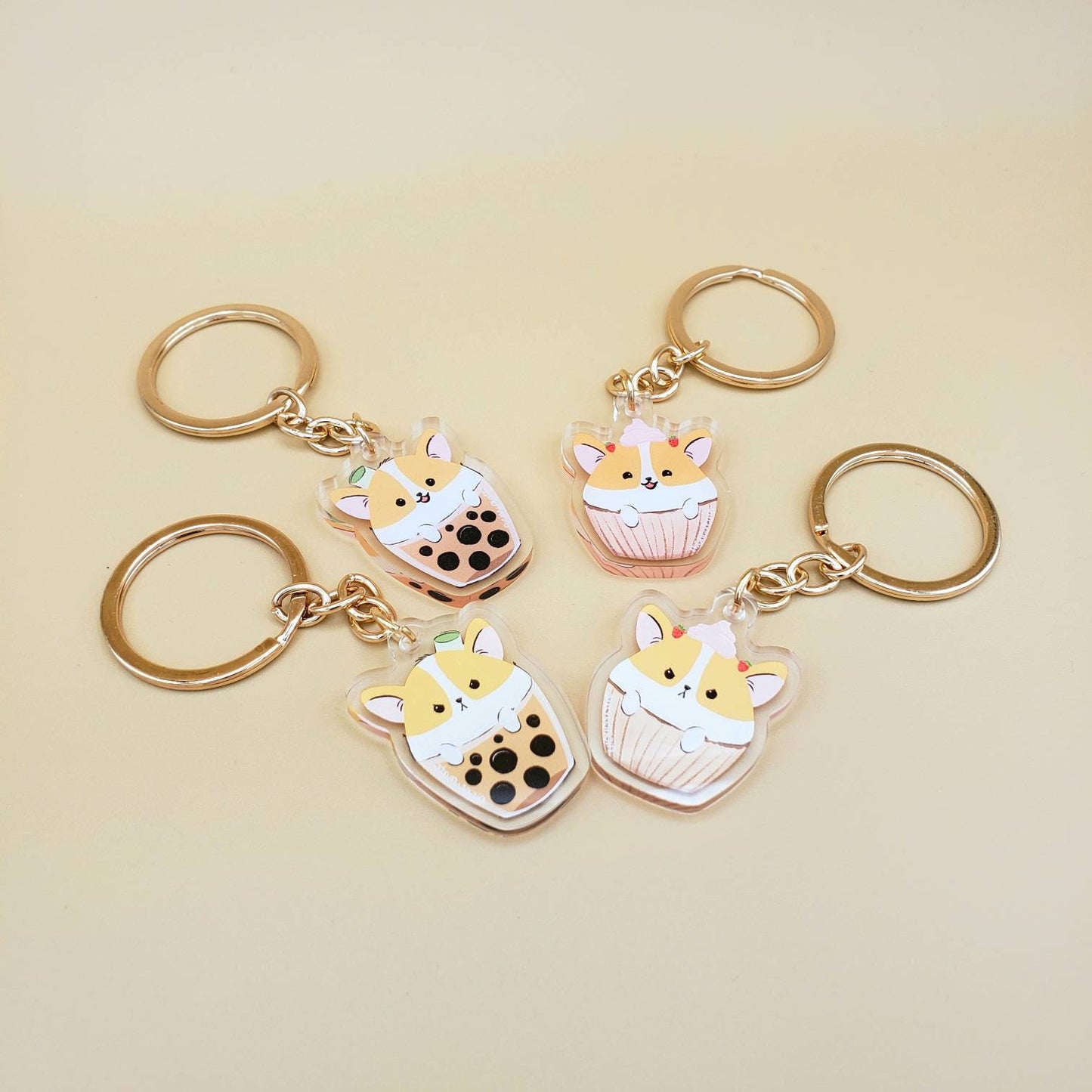 Corgi Keychains | Bubble Tea and Cupcake