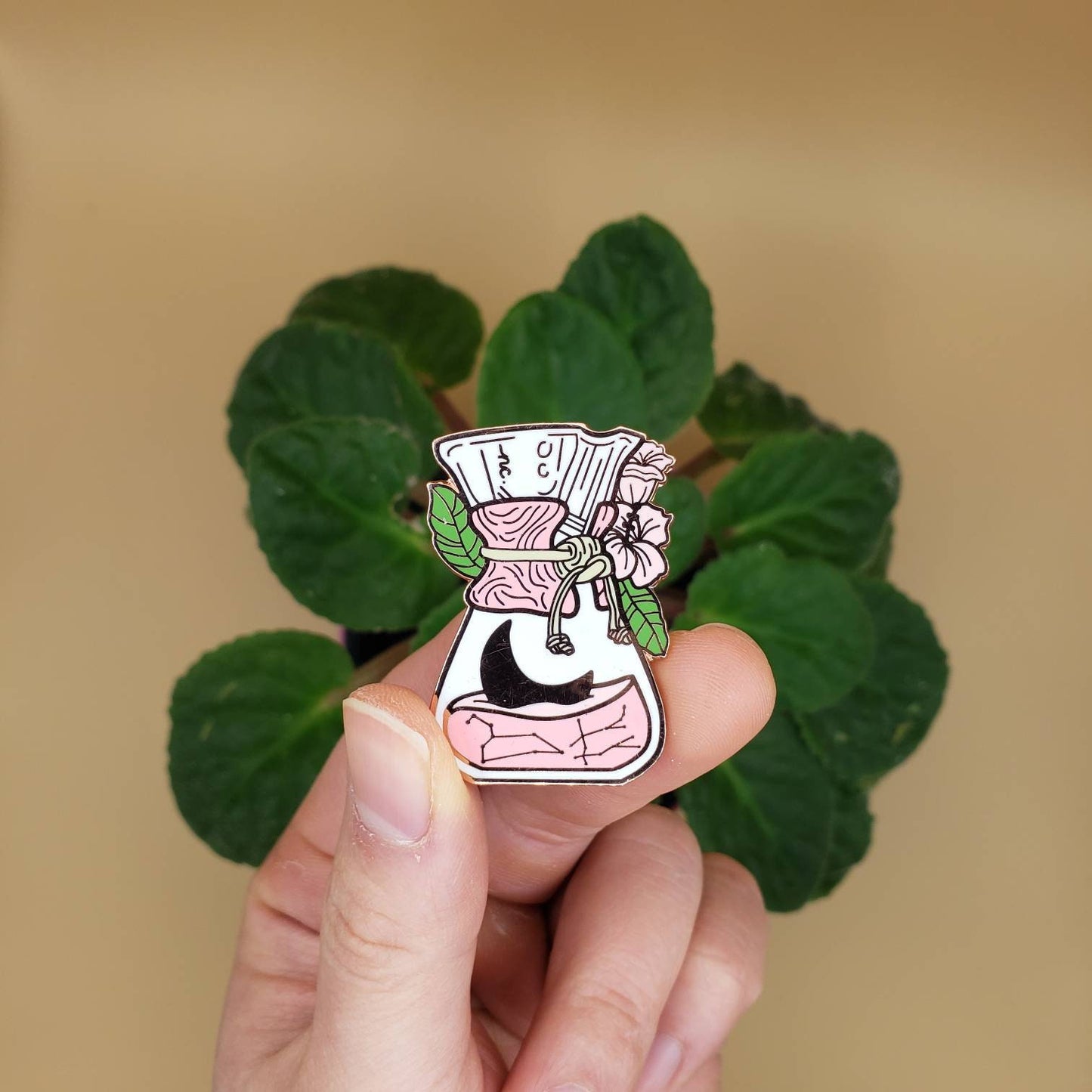 Moonflower Chemex Rose Gold Enamel Pins (Pink, Blue, Yellow)