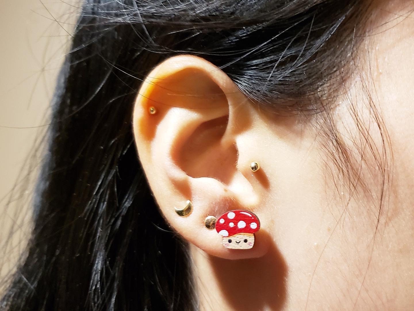 Red Dotted Mushroom Wooden Earring Studs
