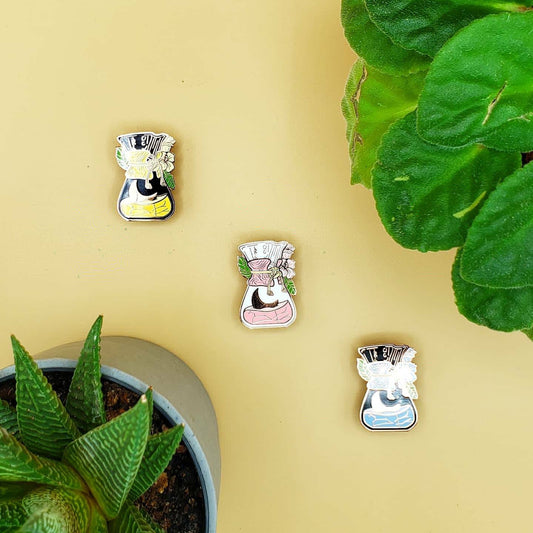 Moonflower Chemex Rose Gold Enamel Pins (Pink, Blue, Yellow)
