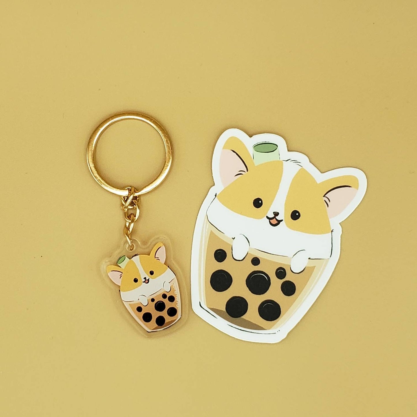 Corgi Keychains | Bubble Tea and Cupcake