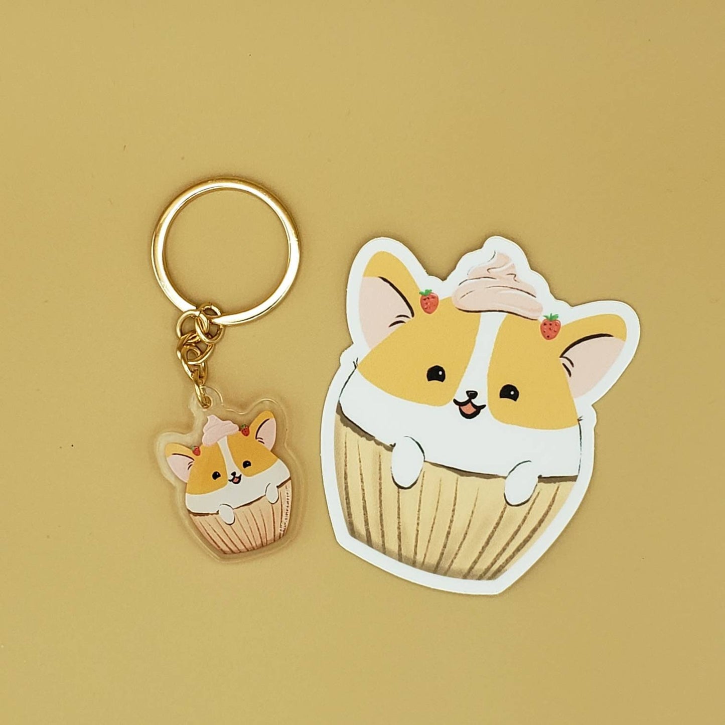 Corgi Keychains | Bubble Tea and Cupcake
