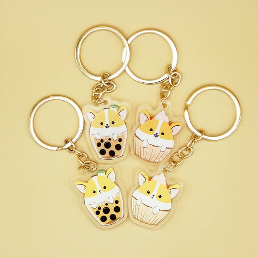 Corgi Keychains | Bubble Tea and Cupcake