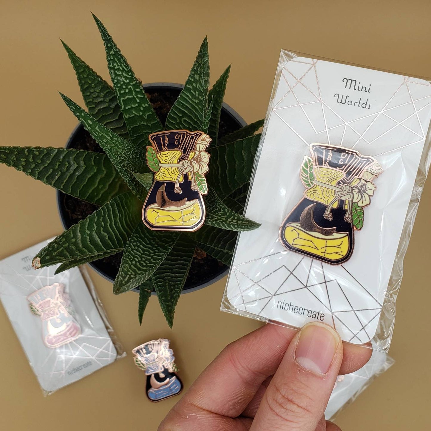 Moonflower Chemex Rose Gold Enamel Pins (Pink, Blue, Yellow)