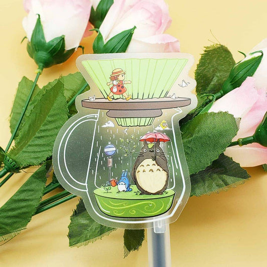 Spirit Café Origami Coffee Vinyl Stickers (Transparent) - Green and White, Spring and Winter