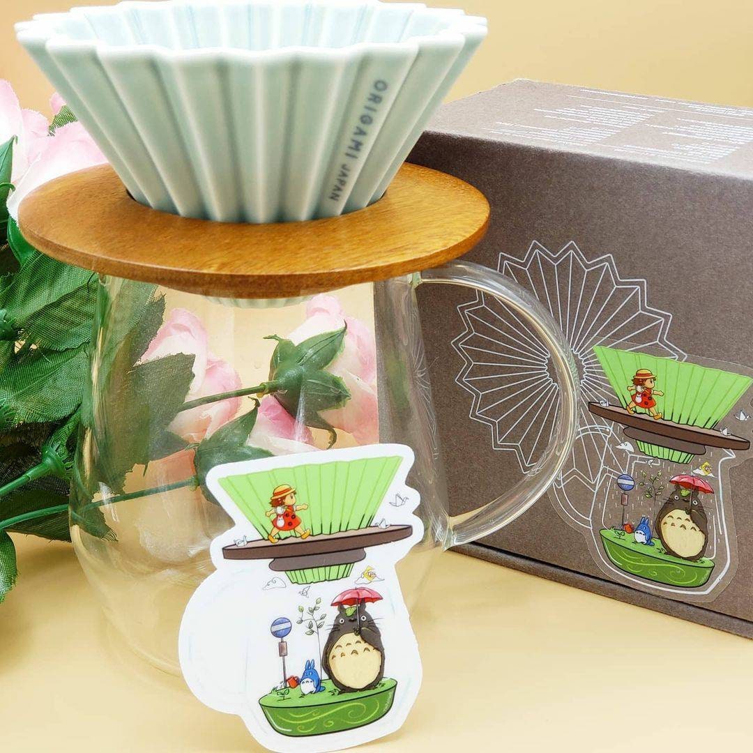 Spirit Café Origami Coffee Vinyl Stickers (Transparent) - Green and White, Spring and Winter