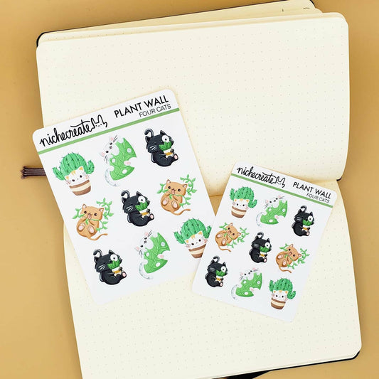 Four Cats + Plants Wall Planner Sticker Sheet