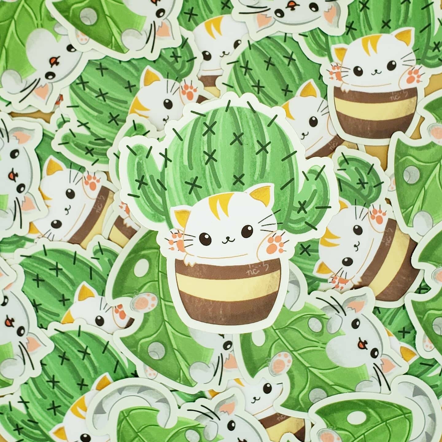 Cat Plant Vinyl Stickers, Coasters, Magnets