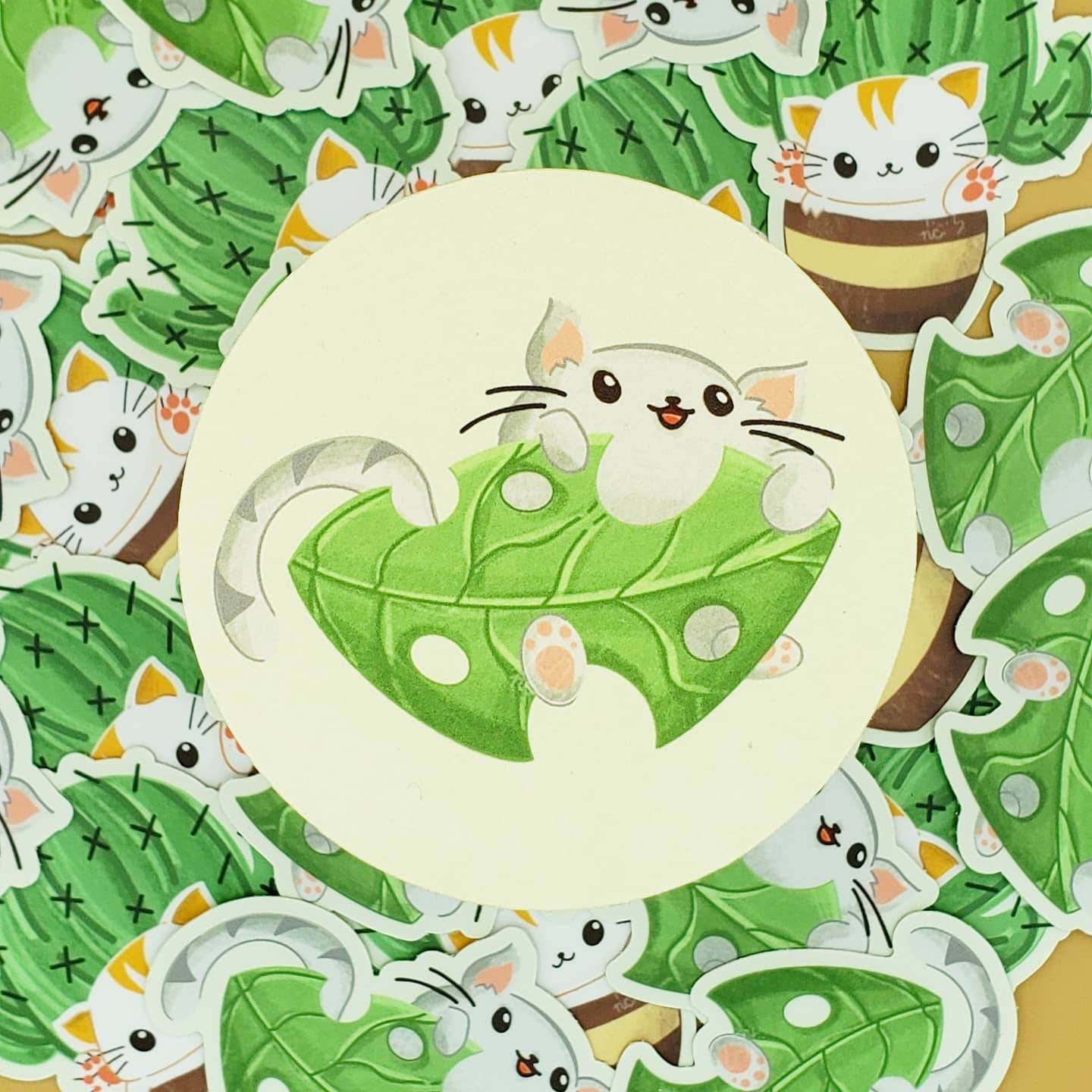 Cat Plant Vinyl Stickers, Coasters, Magnets