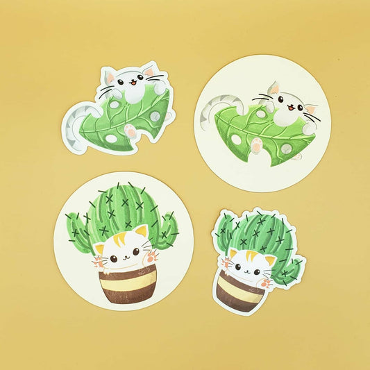 Cat Plant Vinyl Stickers, Coasters, Magnets