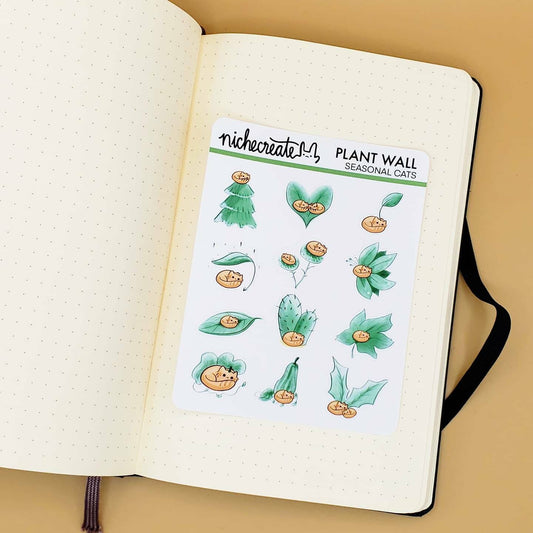 Seasonal Cat Plant Wall Planner Sticker Sheet