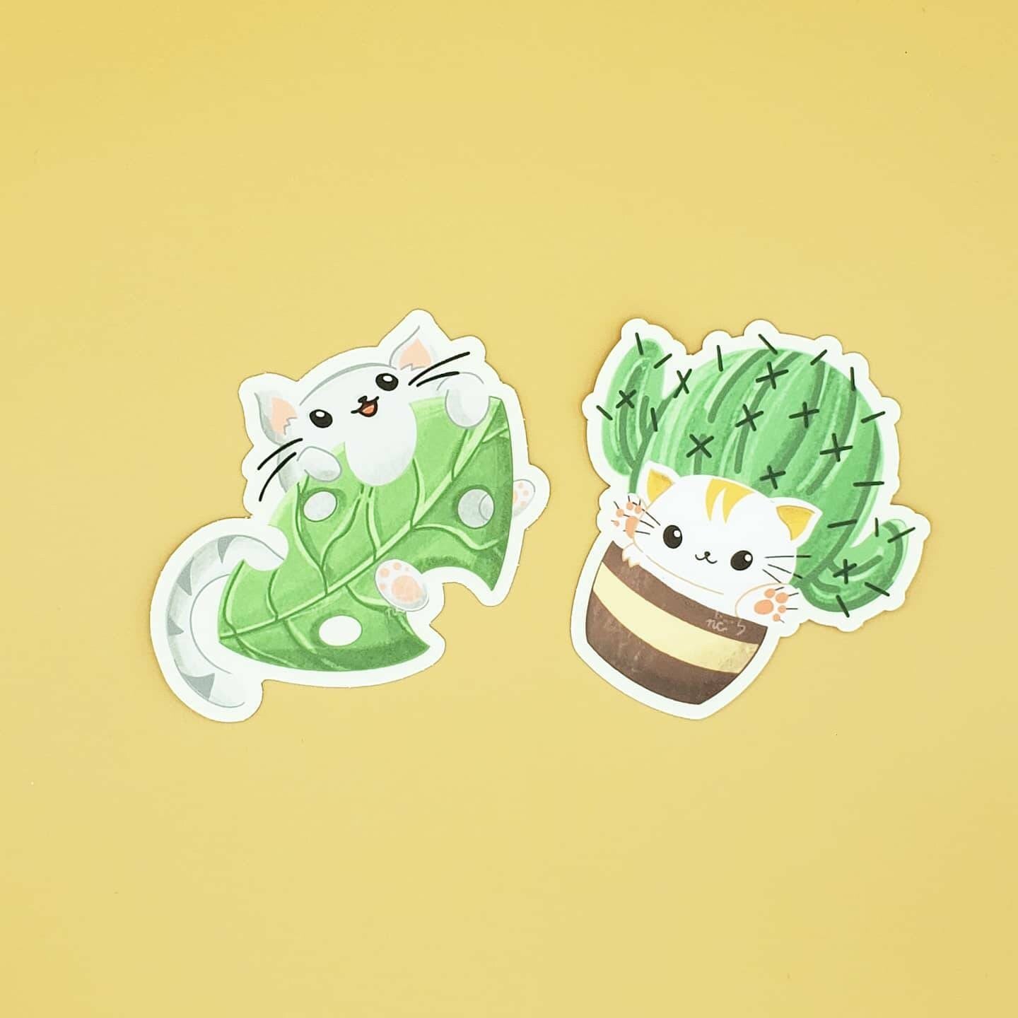 Cat Plant Vinyl Stickers, Coasters, Magnets