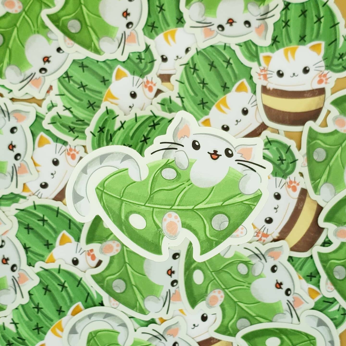 Cat Plant Vinyl Stickers, Coasters, Magnets