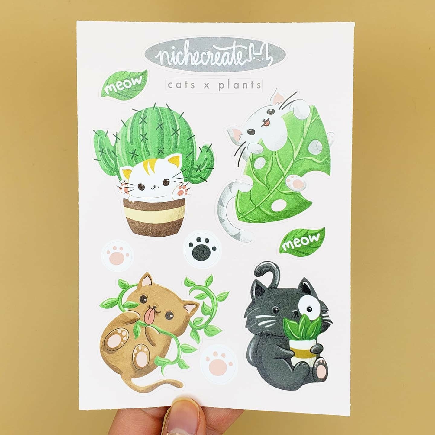 Four Cats + Plants Vinyl Sticker Sheet