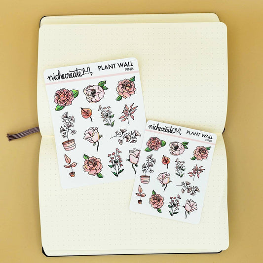Pink Plant Wall Planner Sticker Sheet