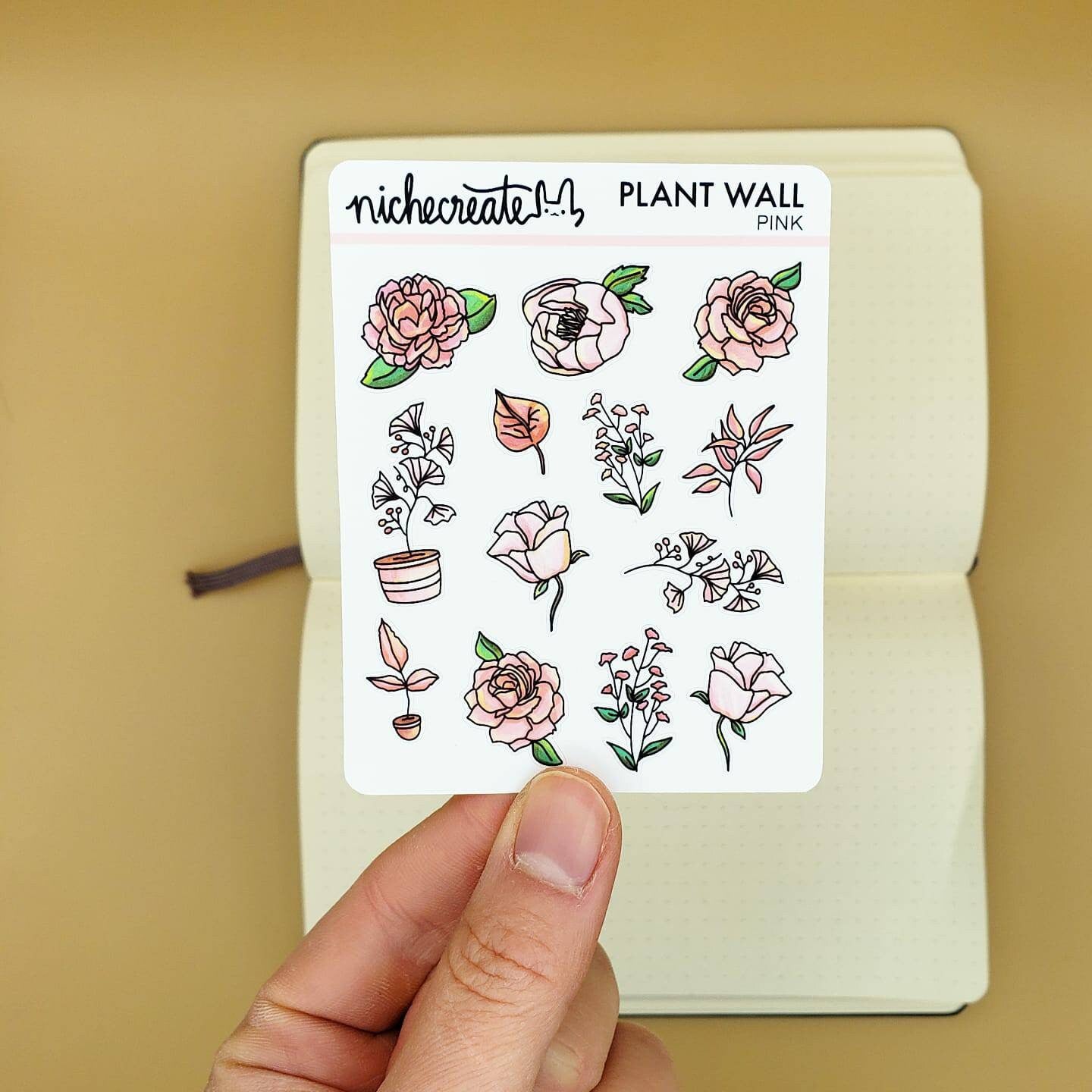 Pink Plant Wall Planner Sticker Sheet