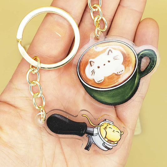 Cat Cafe Keychains | Sleepy Portafilter, Latte