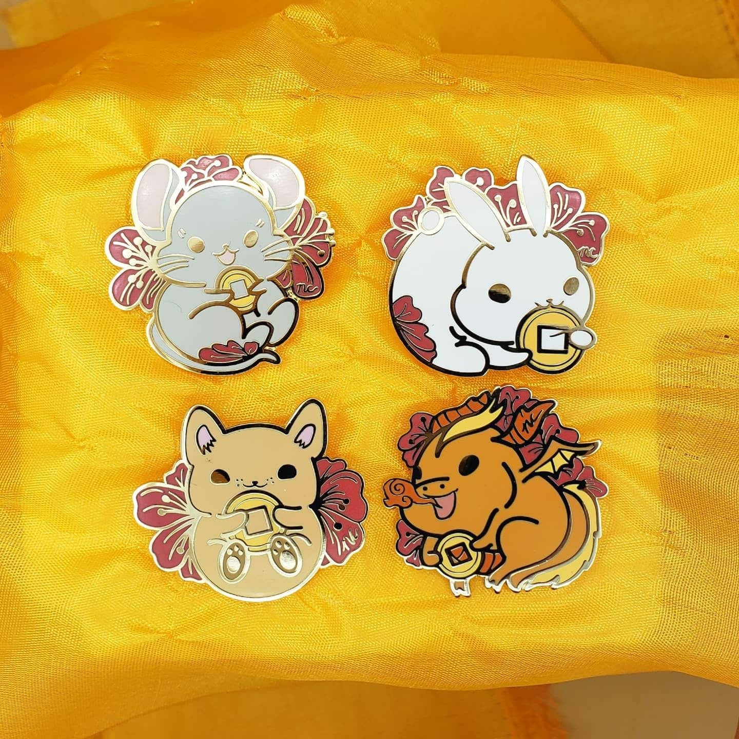 Lucky Plum Blossom Zodiac Animals Hard Enamel Pins, Keychains, Vinyl Stickers