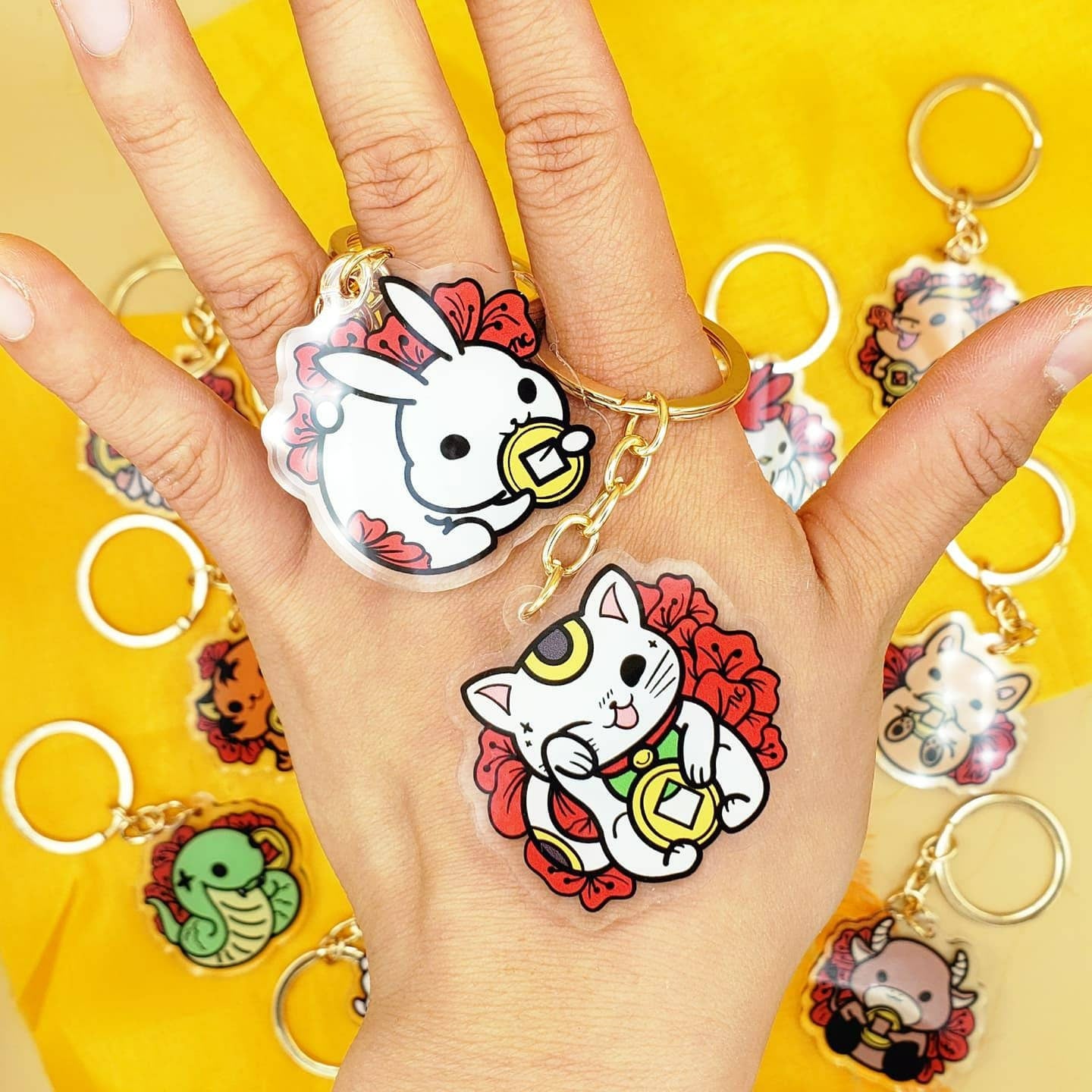 Lucky Plum Blossom Zodiac Animals Hard Enamel Pins, Keychains, Vinyl Stickers