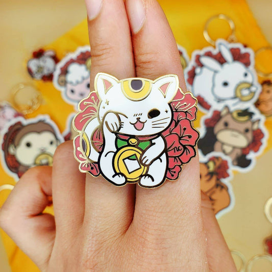 Lucky Plum Blossom Zodiac Animals Hard Enamel Pins, Keychains, Vinyl Stickers
