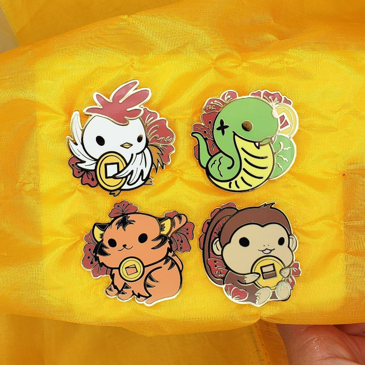Lucky Plum Blossom Zodiac Animals Hard Enamel Pins, Keychains, Vinyl Stickers