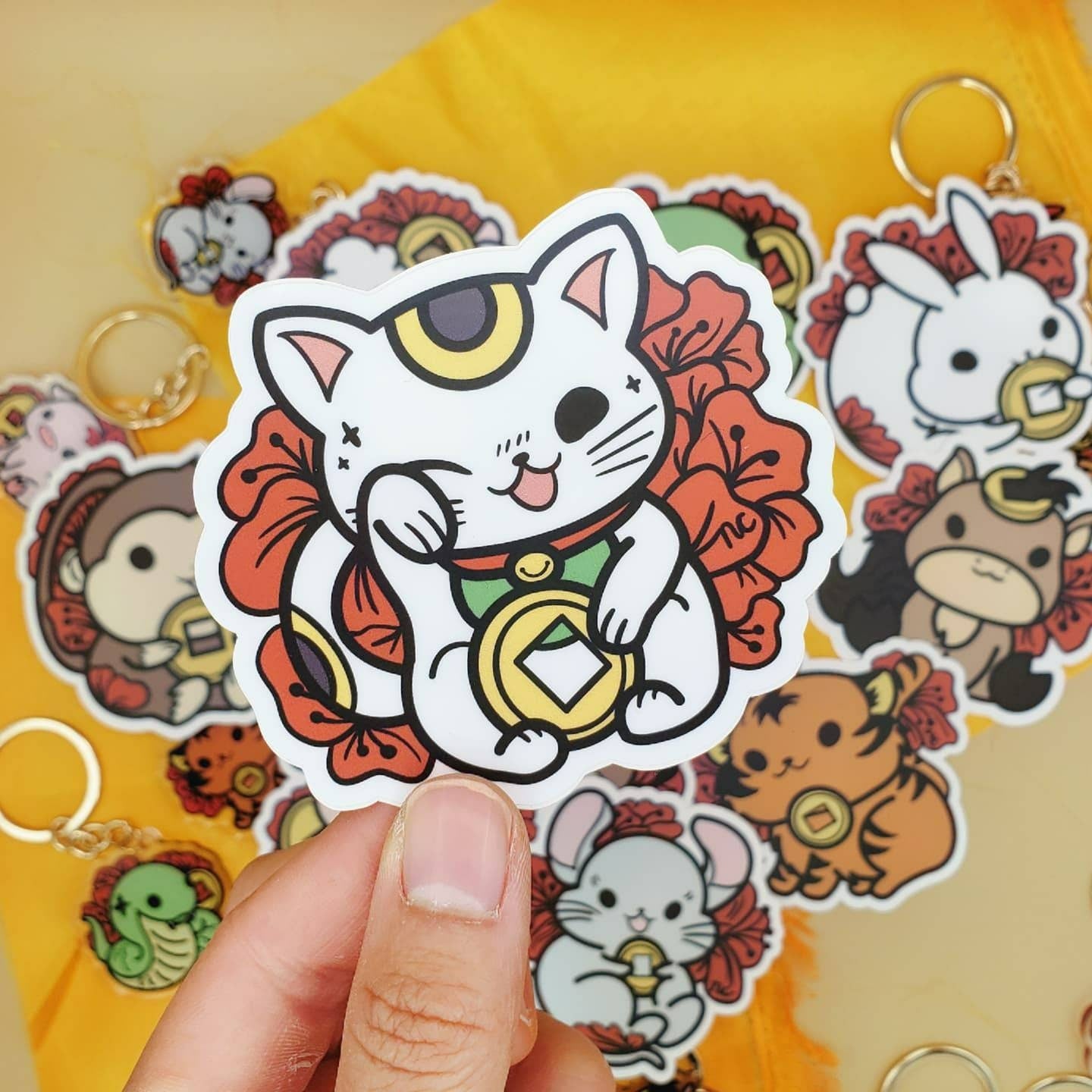 Lucky Plum Blossom Zodiac Animals Hard Enamel Pins, Keychains, Vinyl Stickers
