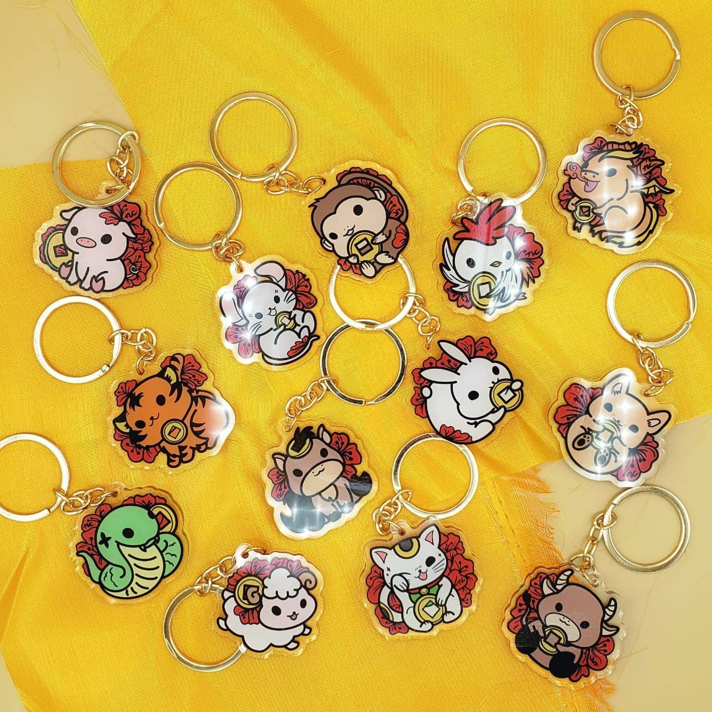 Lucky Plum Blossom Zodiac Animals Hard Enamel Pins, Keychains, Vinyl Stickers