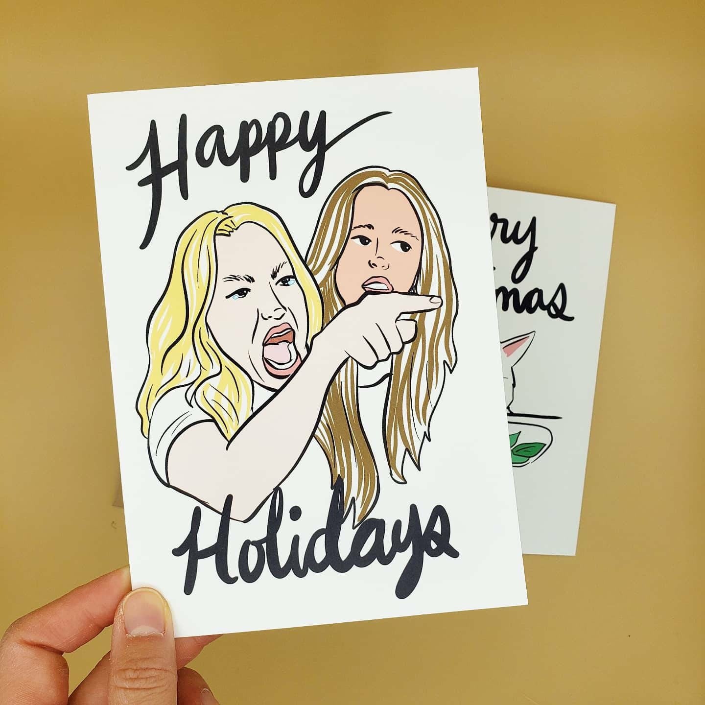 Woman Shouting at Cat Christmas Card