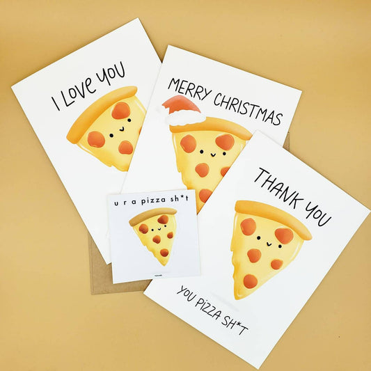Pizza Sh*t Card + Pizza Vinyl Sticker | Customizable | Birthday Card / Anniversary Card / I Love You Card / Thank You Card