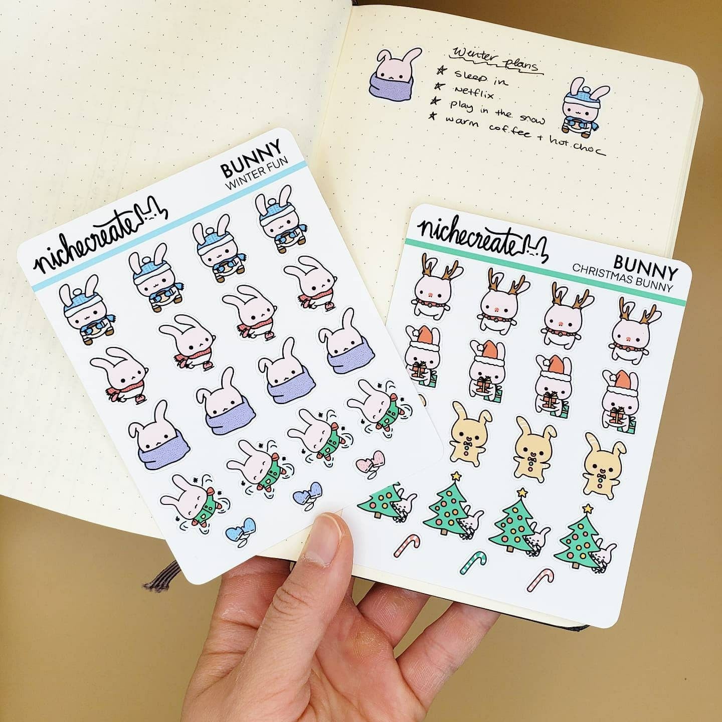 Winter Christmas Bunny Planner Sticker Sheet