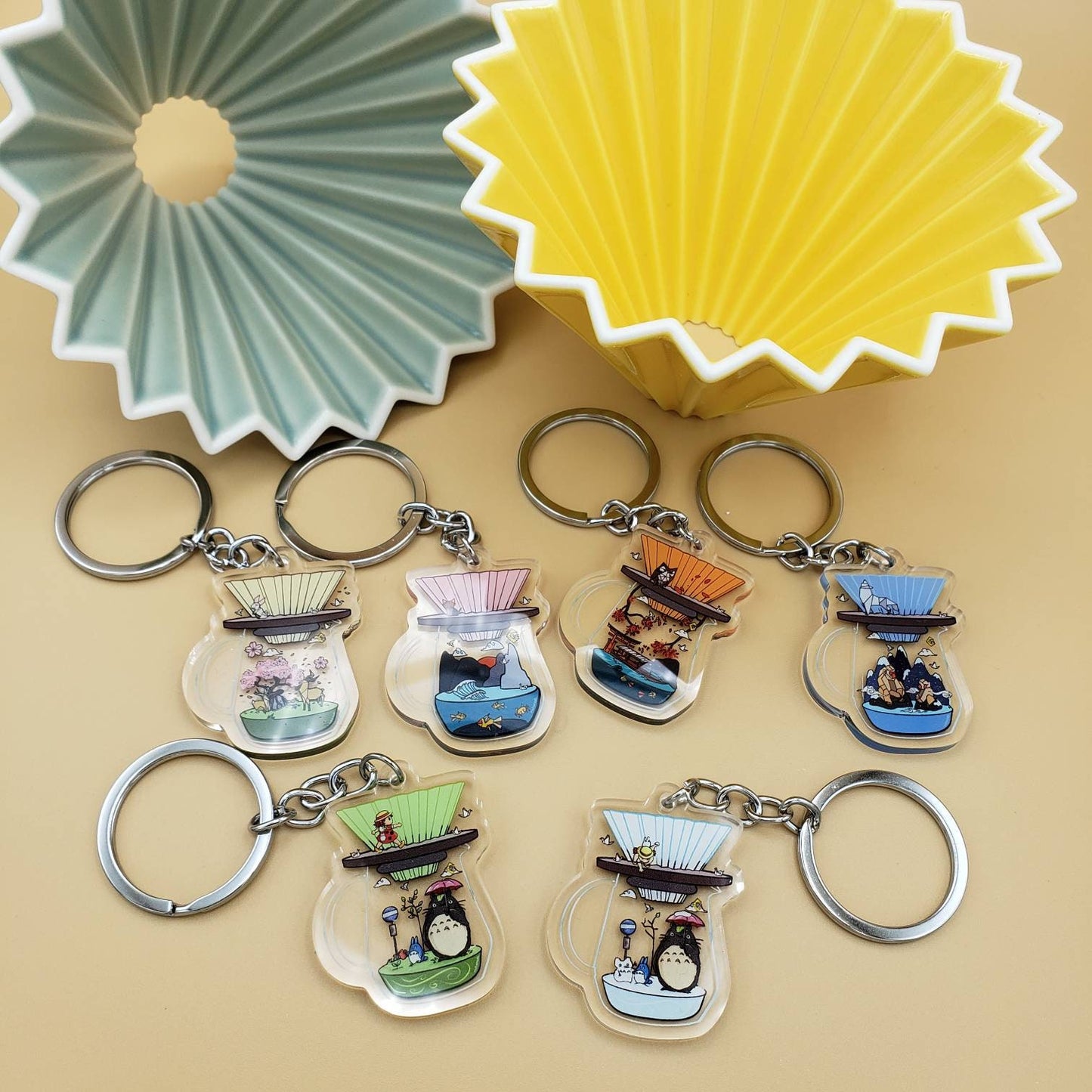 Origami Coffee Dripper Keychains | Yellow, Pink, Orange, Red, Blue, Orange, White, Green (Inspired Art)