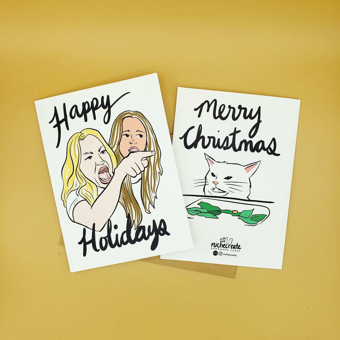 Woman Shouting at Cat Christmas Card