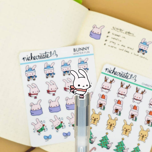 Winter Christmas Bunny Planner Sticker Sheet