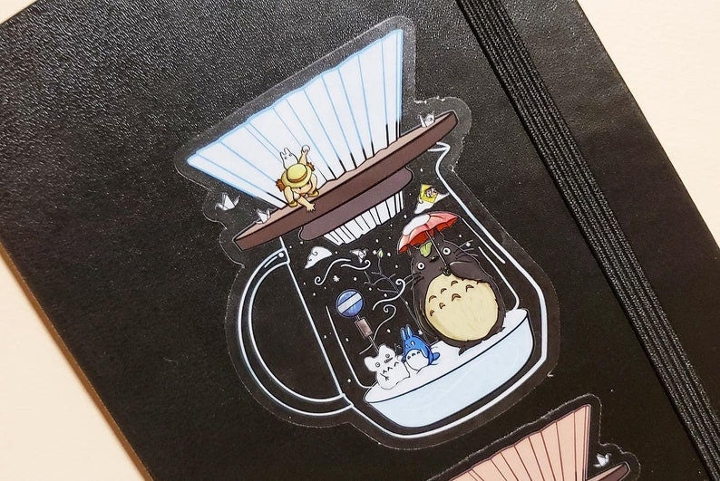 Spirit Café Origami Coffee Vinyl Stickers (Transparent) - Green and White, Spring and Winter