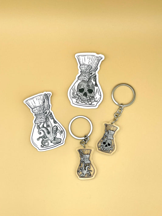 Skull and Kraken Chemex Keychains