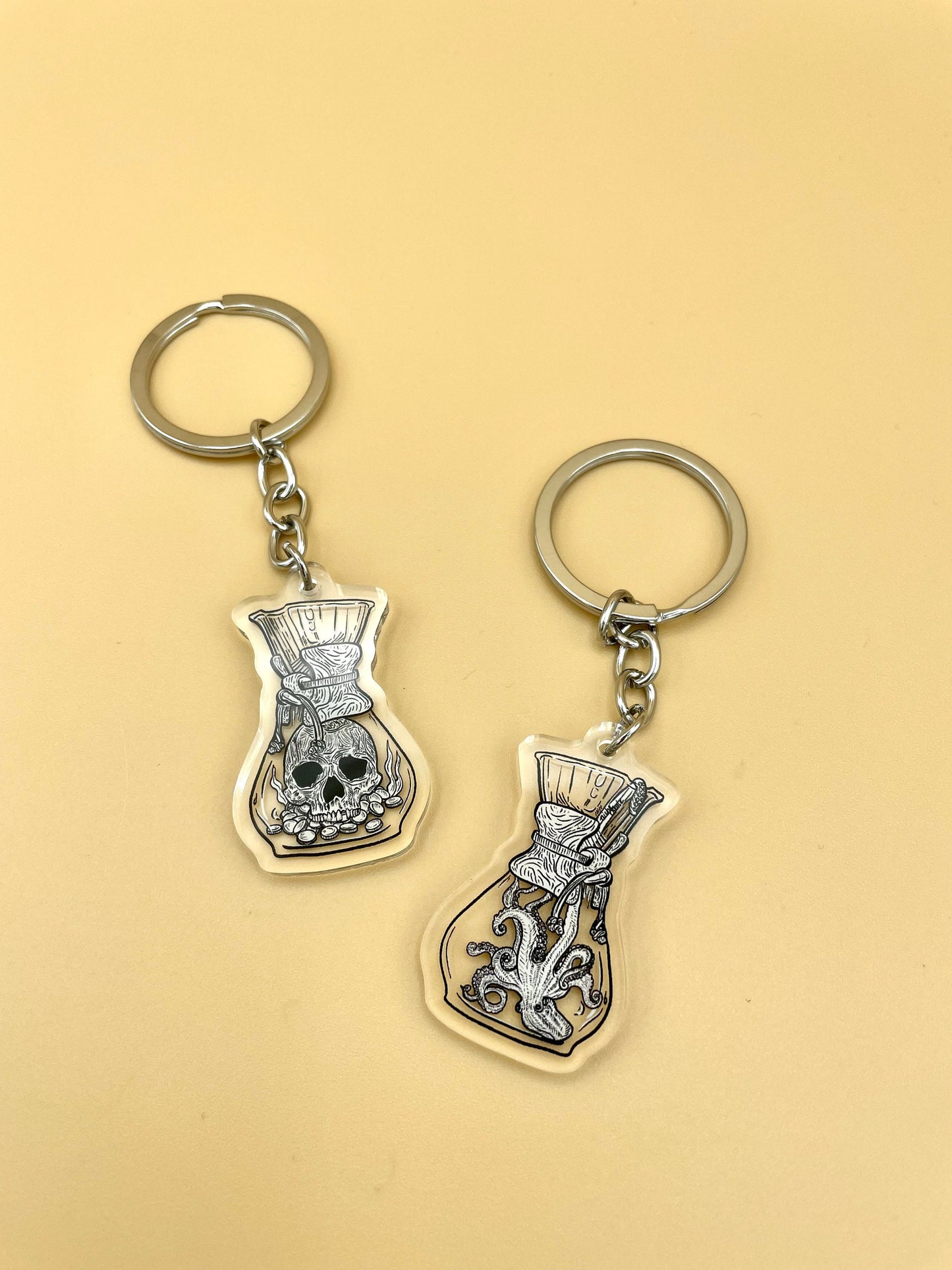 Skull and Kraken Chemex Keychains