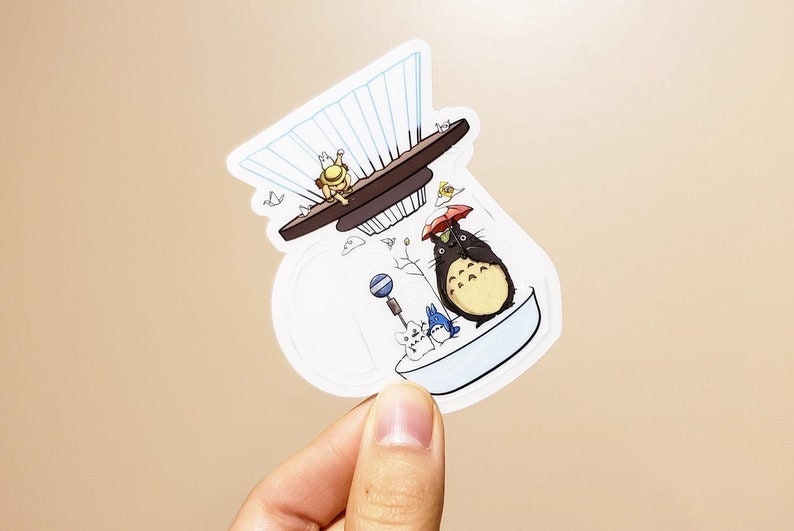 Spirit Café Origami Coffee Vinyl Stickers (Transparent) - Green and White, Spring and Winter