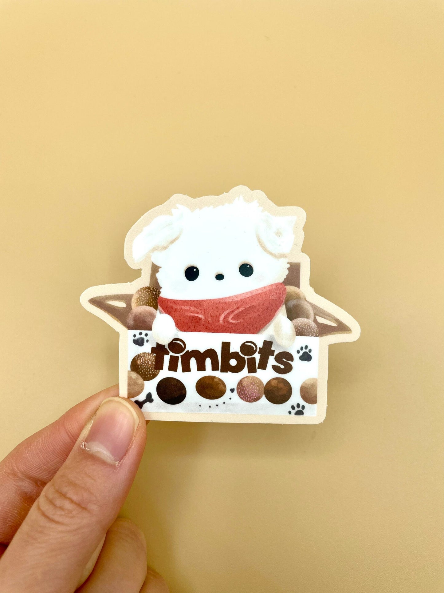 Timmy Coffee Donut Vinyl Sticker | Maltese Dog Puppy Doughnut Canadian Sticker