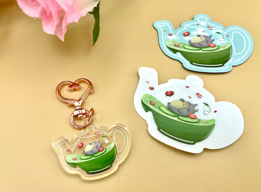Spirit Café Matcha Teapot Vinyl Stickers (Transparent)/Keychains/Magnets