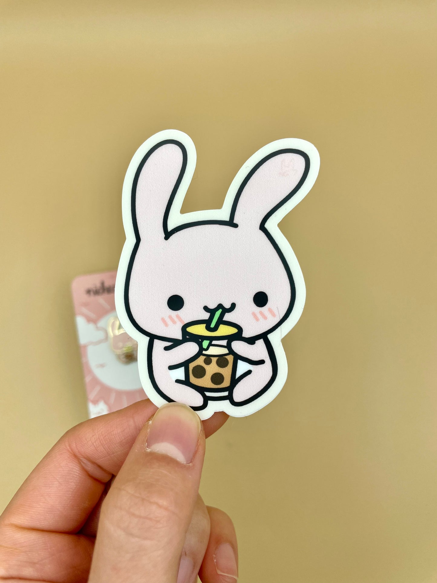 Bunny BBT Gold Hard Enamel Pin & Vinyl Sticker & Keychain | Boba Bubble Tea