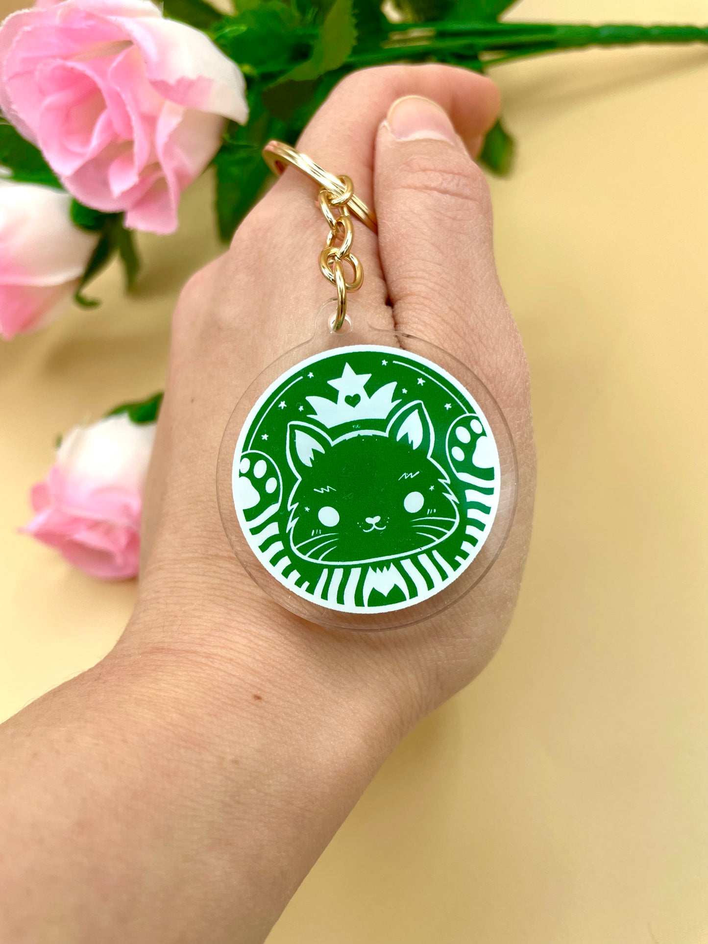 Green Cat Café Holographic Vinyl Sticker/Keychain