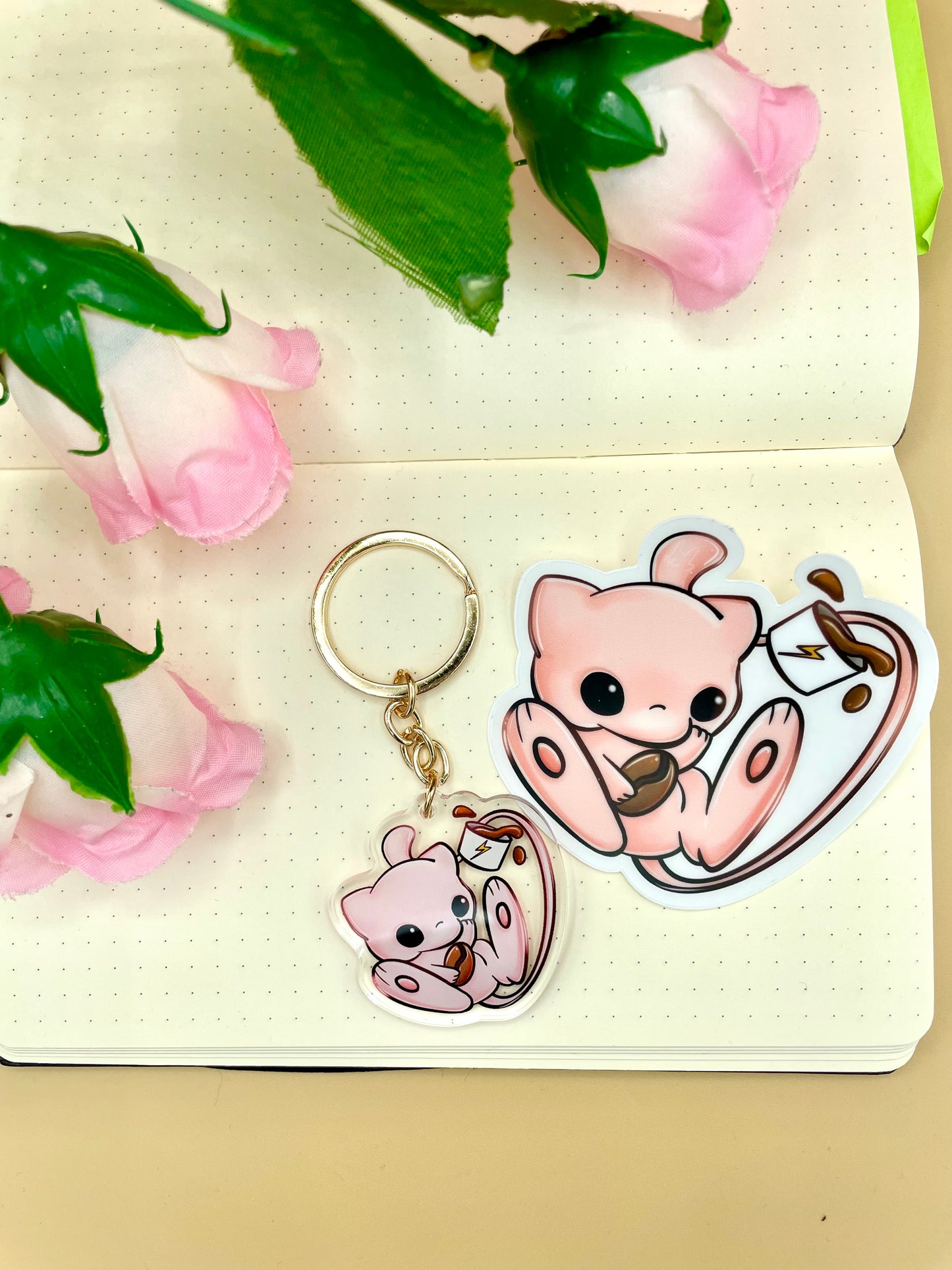 Pink Psychic Coffee Vinyl Sticker and Keychains | Light Pink or Transparent (Inspired Art)