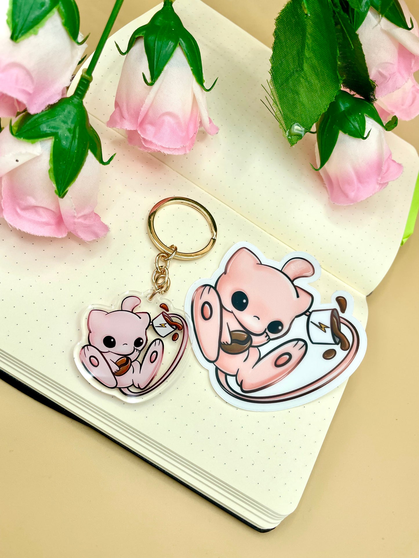 Pink Psychic Coffee Vinyl Sticker and Keychains | Light Pink or Transparent (Inspired Art)