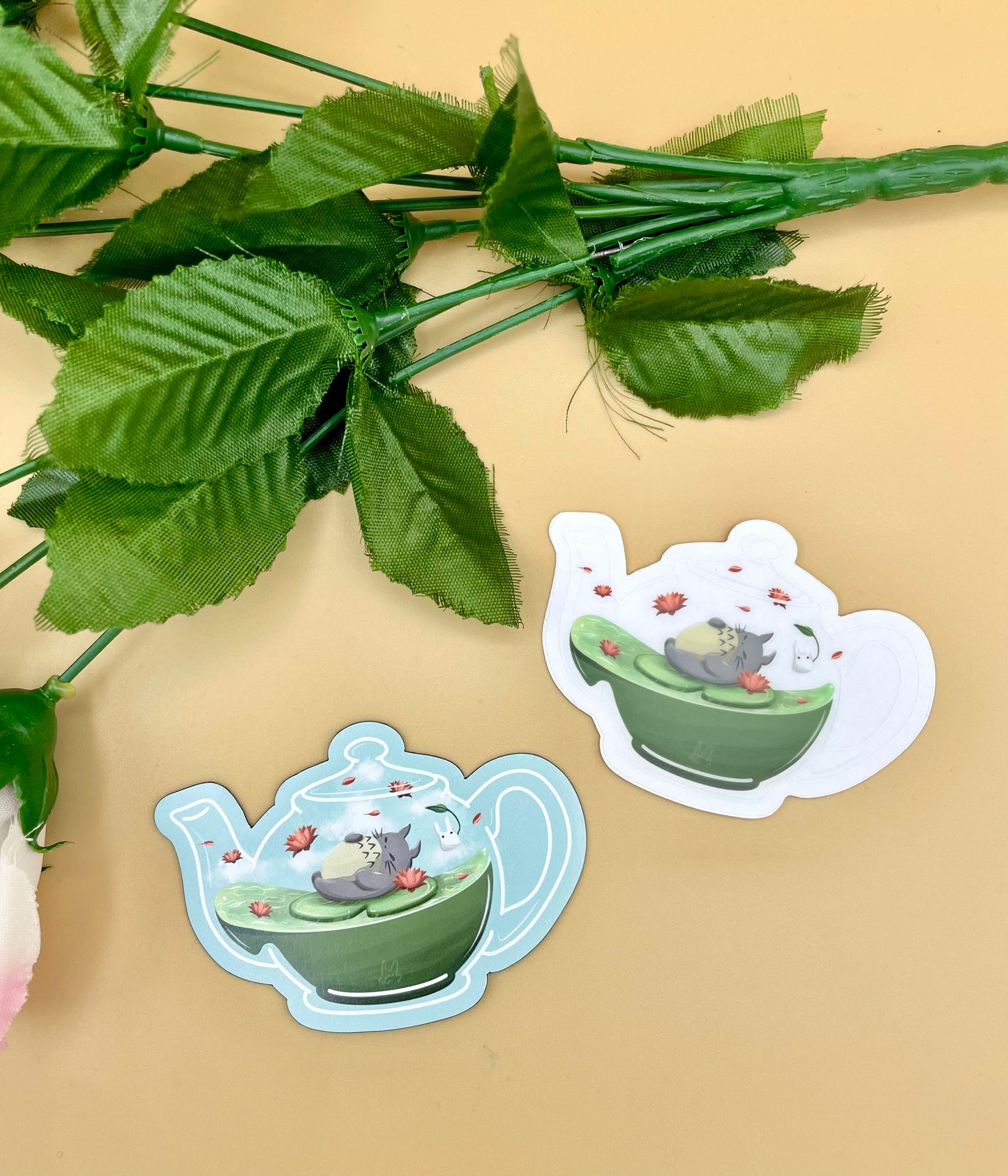 Spirit Café Matcha Teapot Vinyl Stickers (Transparent)/Keychains/Magnets