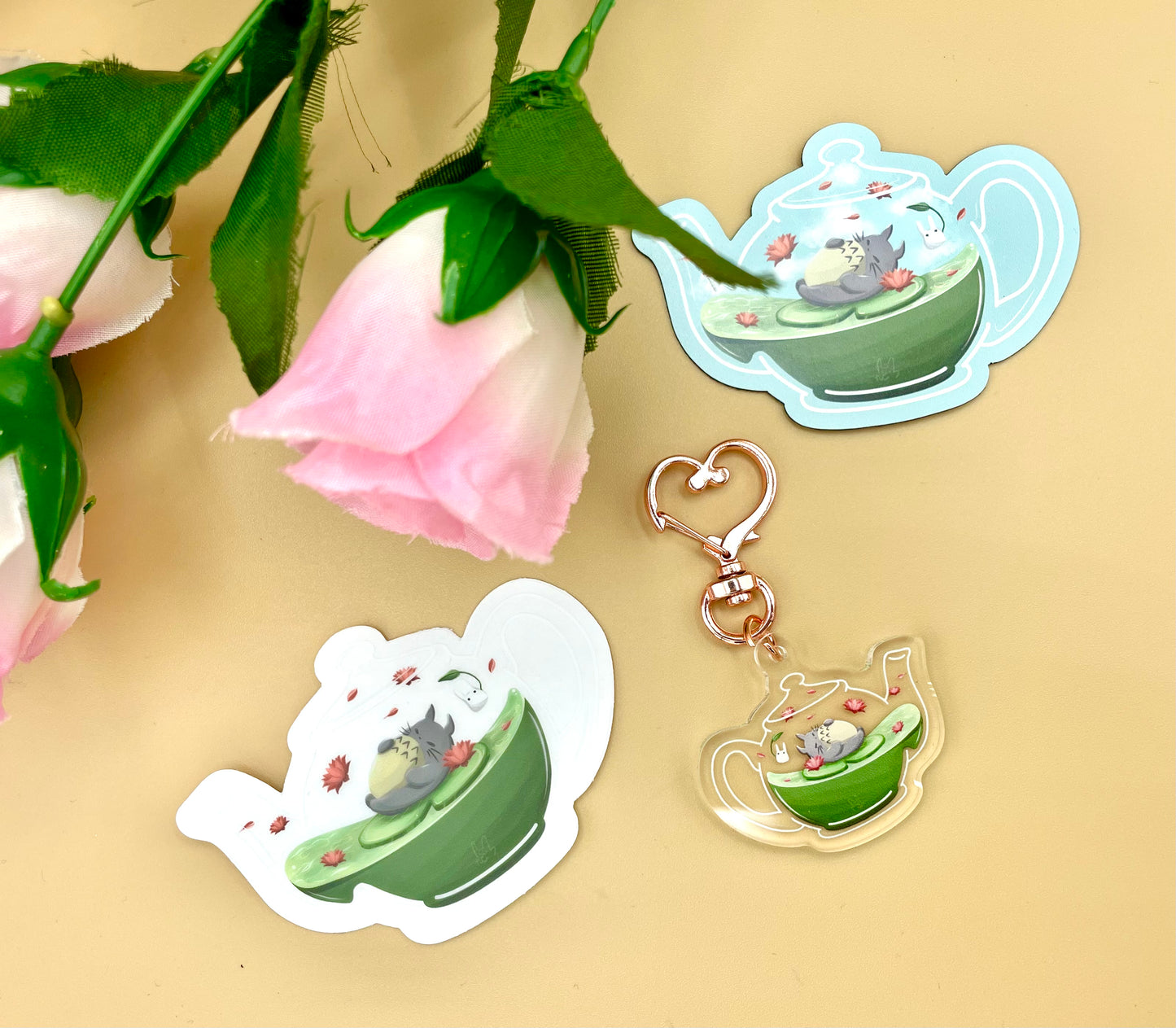 Spirit Café Matcha Teapot Vinyl Stickers (Transparent)/Keychains/Magnets
