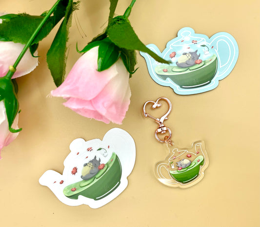 Spirit Café Matcha Teapot Vinyl Stickers (Transparent)/Keychains/Magnets