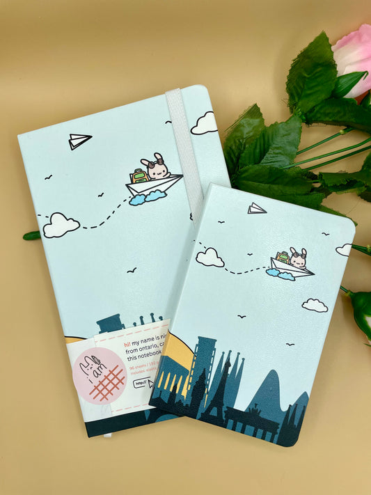 Bunny Airplane Notebooks | A5, A6 | Grid, Dotted Bullet Journal | Travel Journal