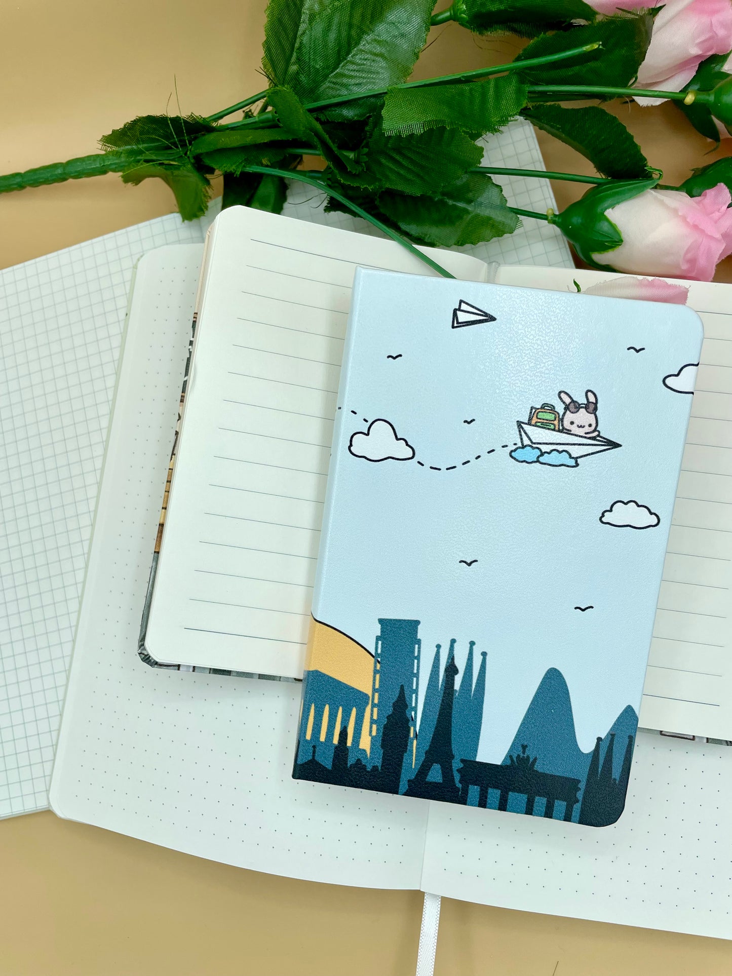 Bunny Airplane Notebooks | A5, A6 | Grid, Dotted Bullet Journal | Travel Journal