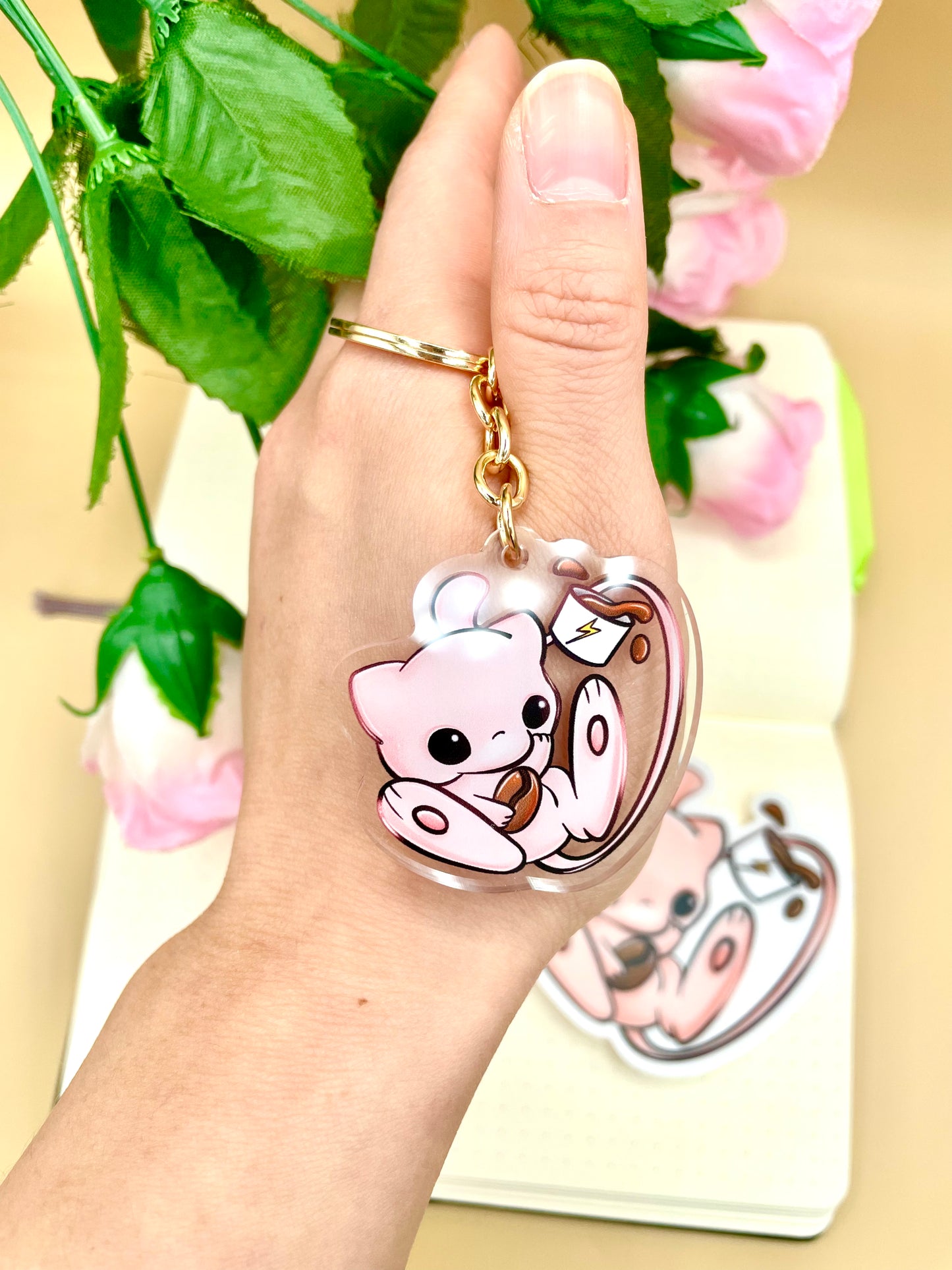 Pink Psychic Coffee Vinyl Sticker and Keychains | Light Pink or Transparent (Inspired Art)