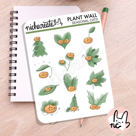 Seasonal Cat Plant Wall Planner Sticker Sheet
